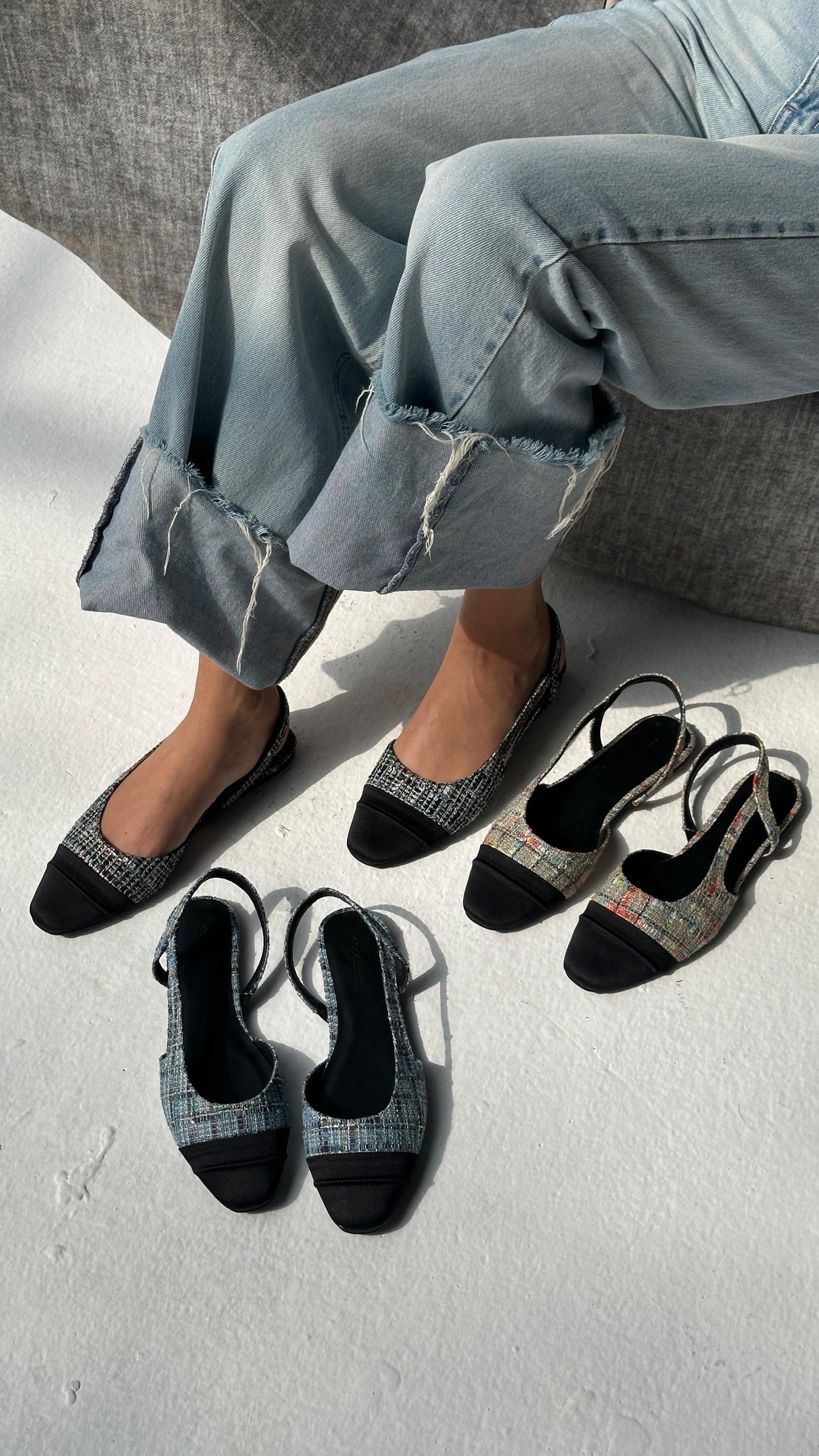 Jackie-O slingback flats in Denim Plaid