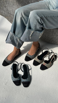 Jackie-O slingback flats in Denim Plaid