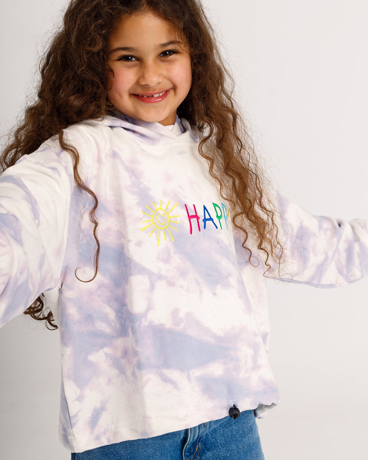 “Happy” Tie-Dye Sweatshirt in Lilac