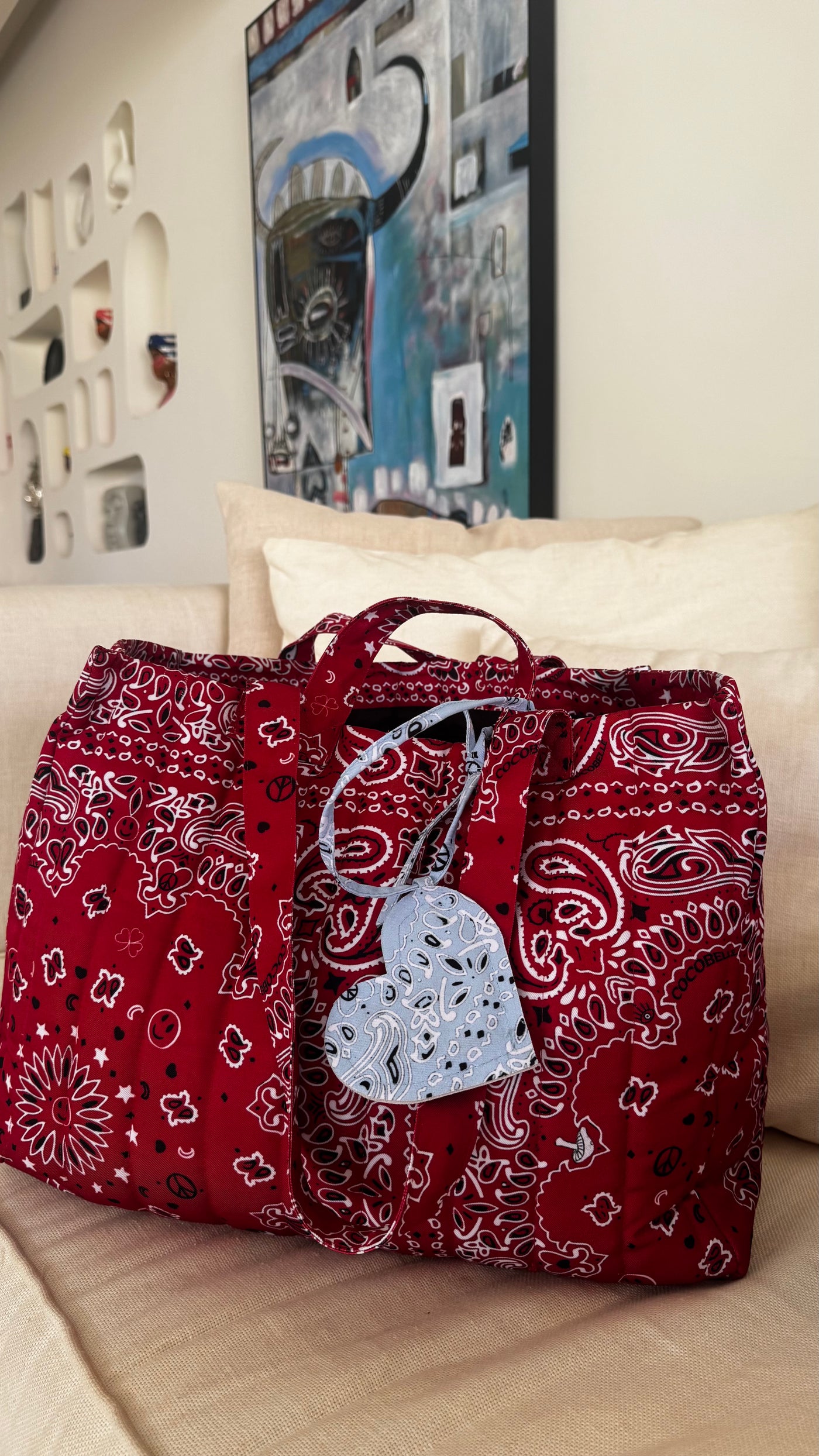 Bandana Quilted Tote Bag in Red (Shipping July 11)