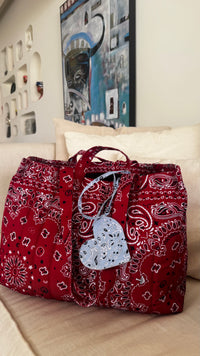 Bandana Quilted Tote Bag in Red (Shipping July 11)