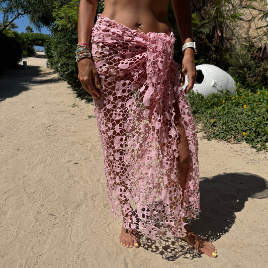 Skull & Star Crochet Sarong (Long) in Pink (Pre-Order: Shipping August 22)