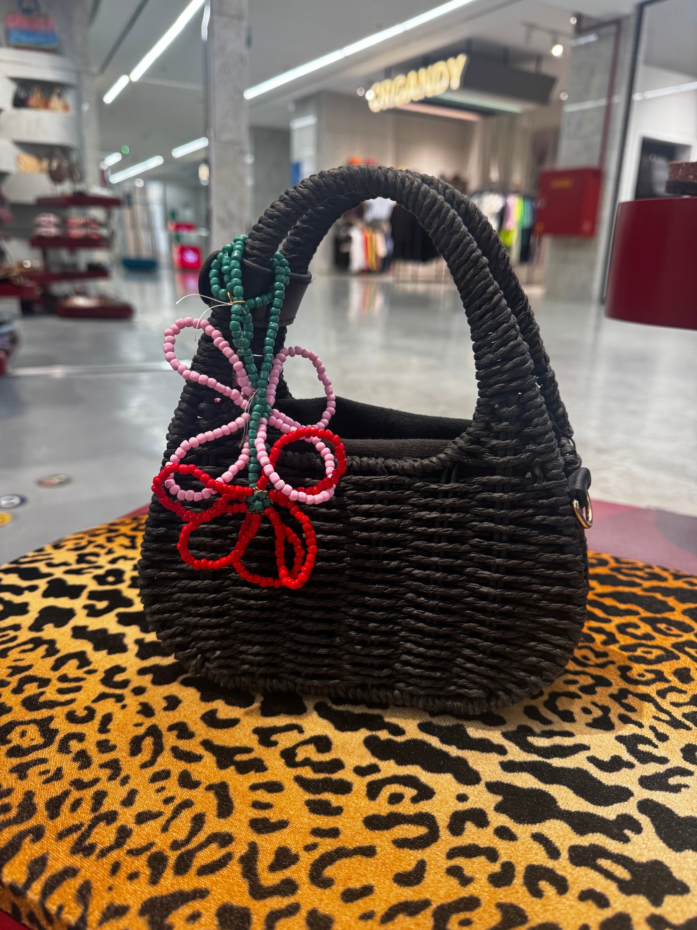Mini raffia bag in Black