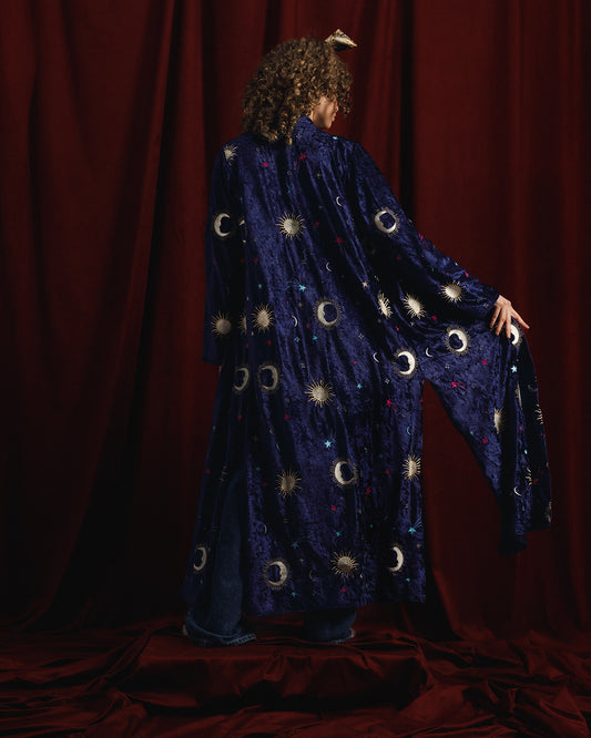 “Cosmic Love” (Sun & Moon) in Navy Velvet Kaftan