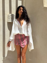 Soraya in White-Shirt & Pink Chevron Wrap