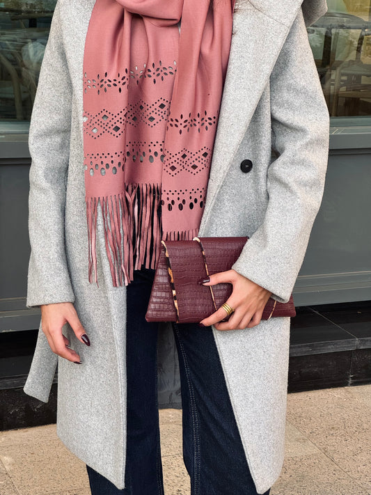 Croissant Clutch in Burgundy Croc