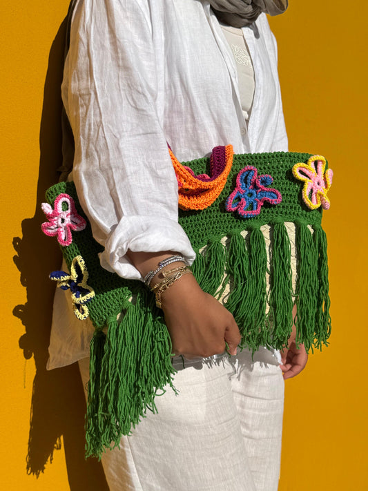 Floral Green Crochet & Straw bag (xSATISFASHION)