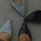 Darlin’ Pointed Heel Mules in Denim