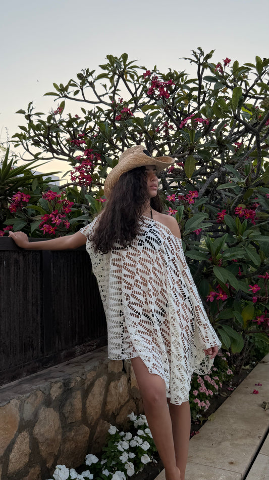 Elena off-shoulder cover up in Off-White