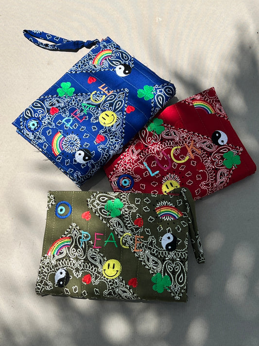 LUCK + PEACE Bandana Pouch in Blue