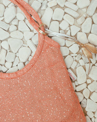 The Ivy tote bag in sequin-embleshed mesh in Peach (Final Sale)