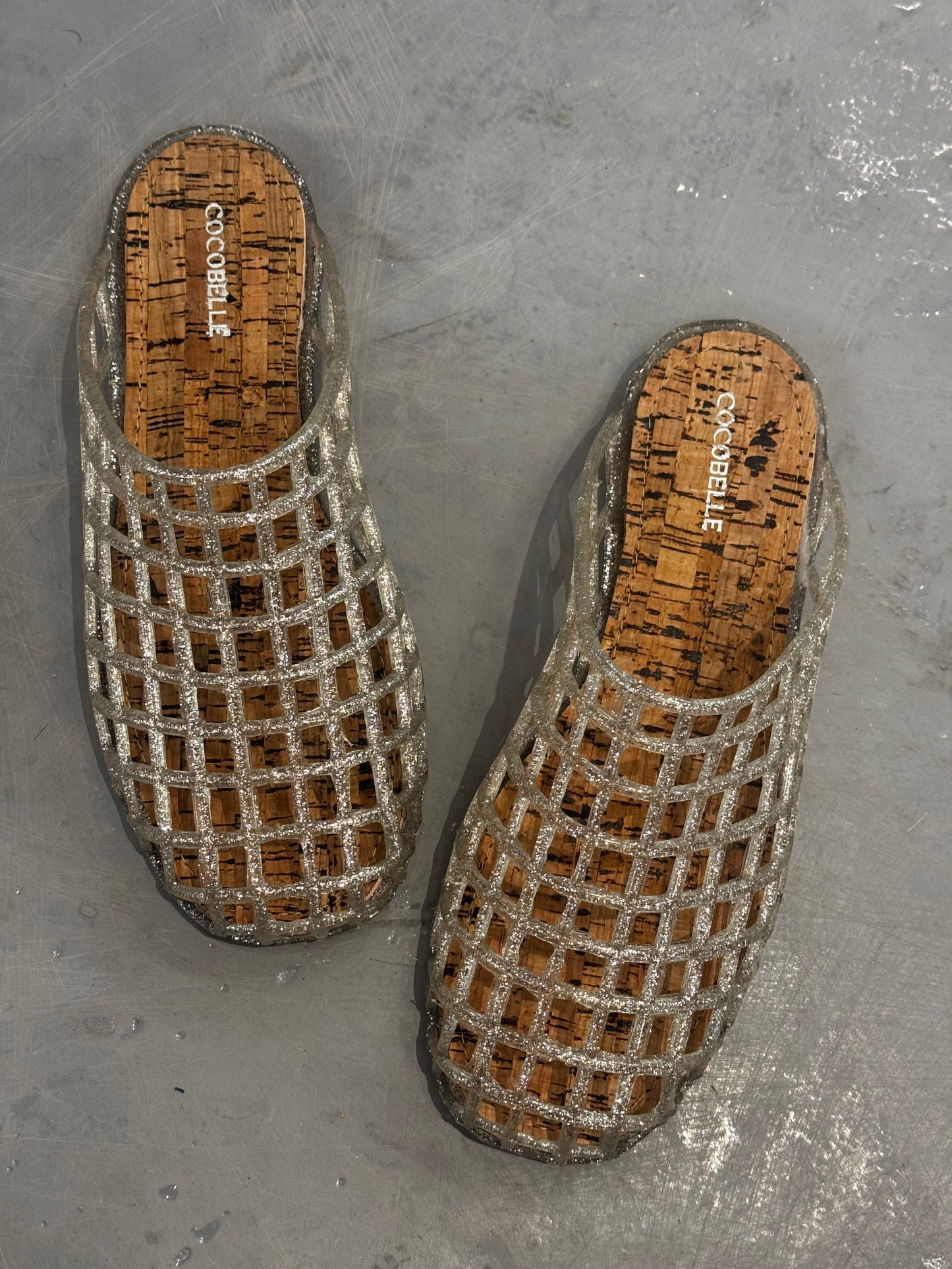 Jelly caged mules in Silver
