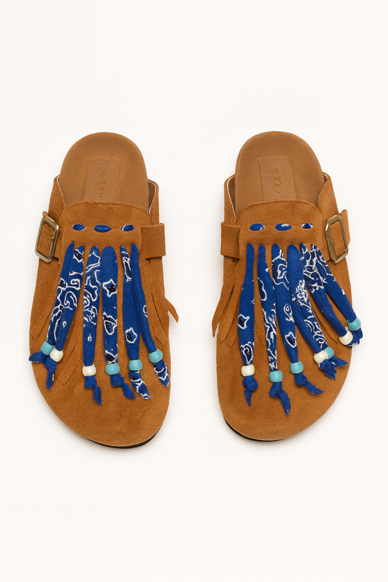 Milah Bandana-Fringe in Brown 100% Genuine Suede leather