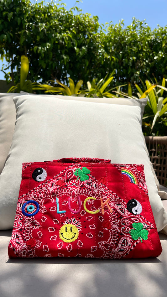 LUCK + PEACE Bandana Pouch in Red