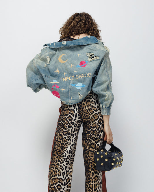 “ I NEED SPACE” embroidered Denim Jacket