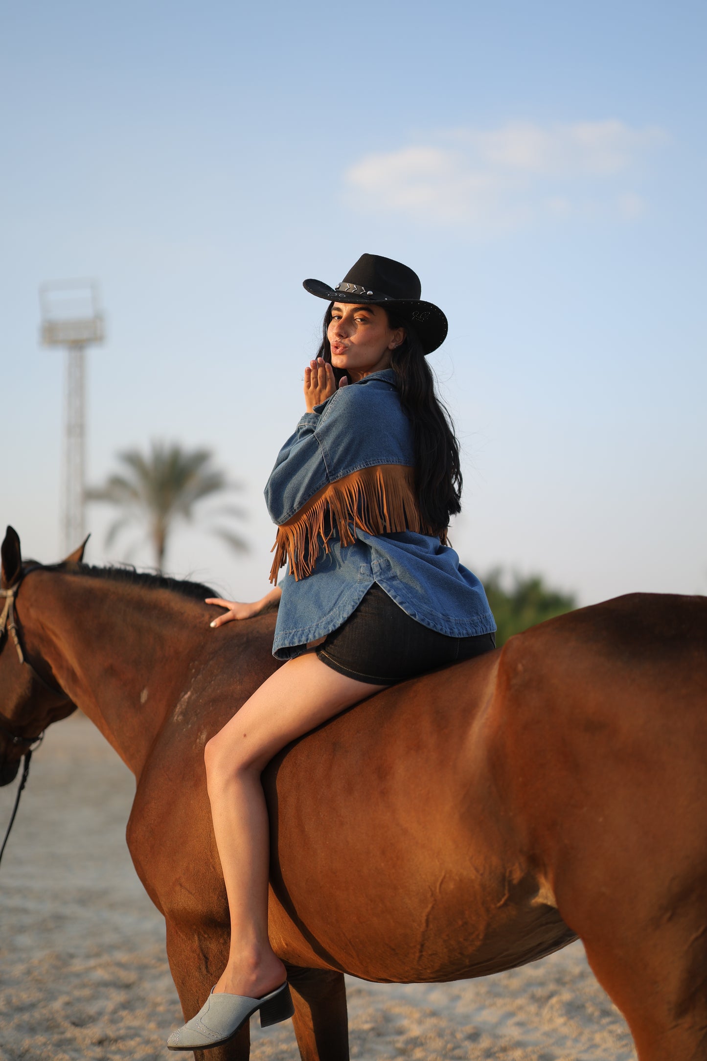 Western Jacket with Fringe in Dark Denim Wash