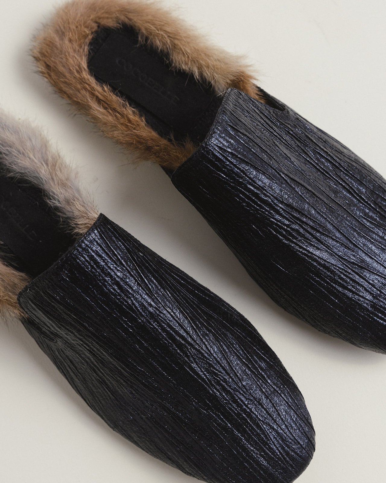 Tracy Mules in Black + Rabbit Fur