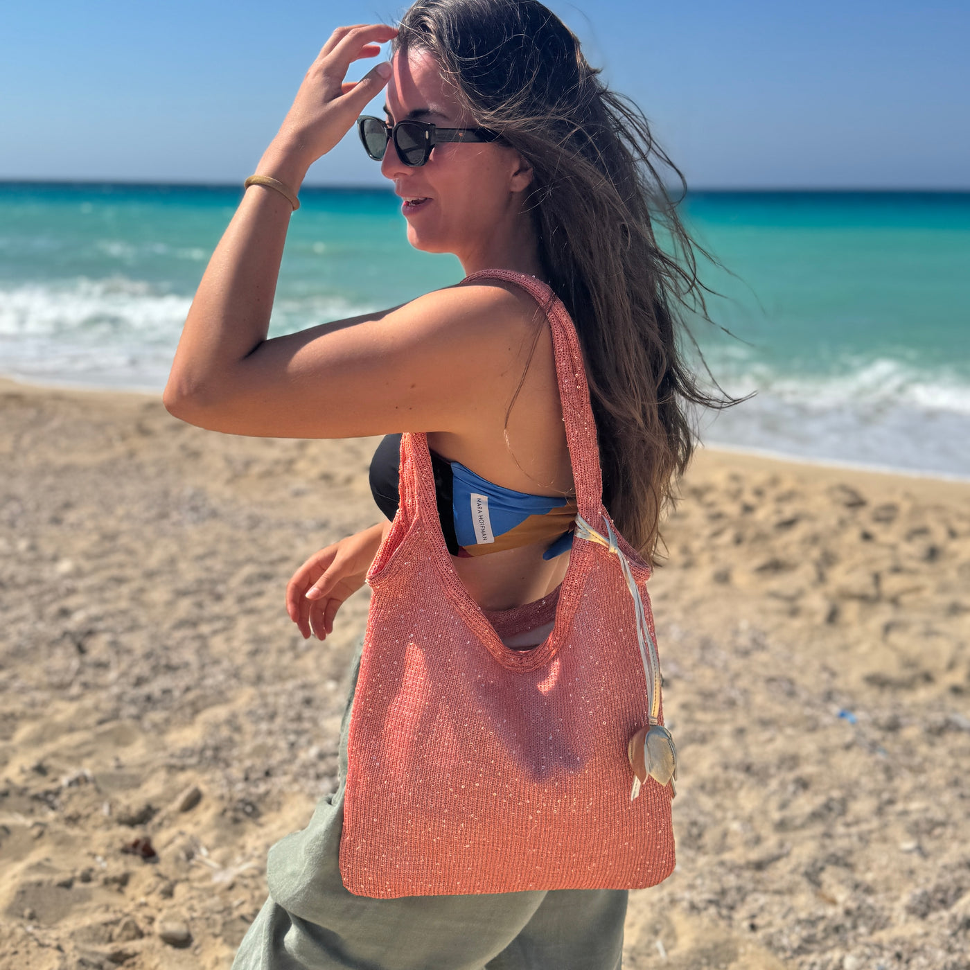 The Ivy tote bag in sequin-embleshed mesh in Peach (Final Sale)