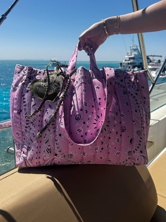 Bandana Quilted Tote Bag in Pink