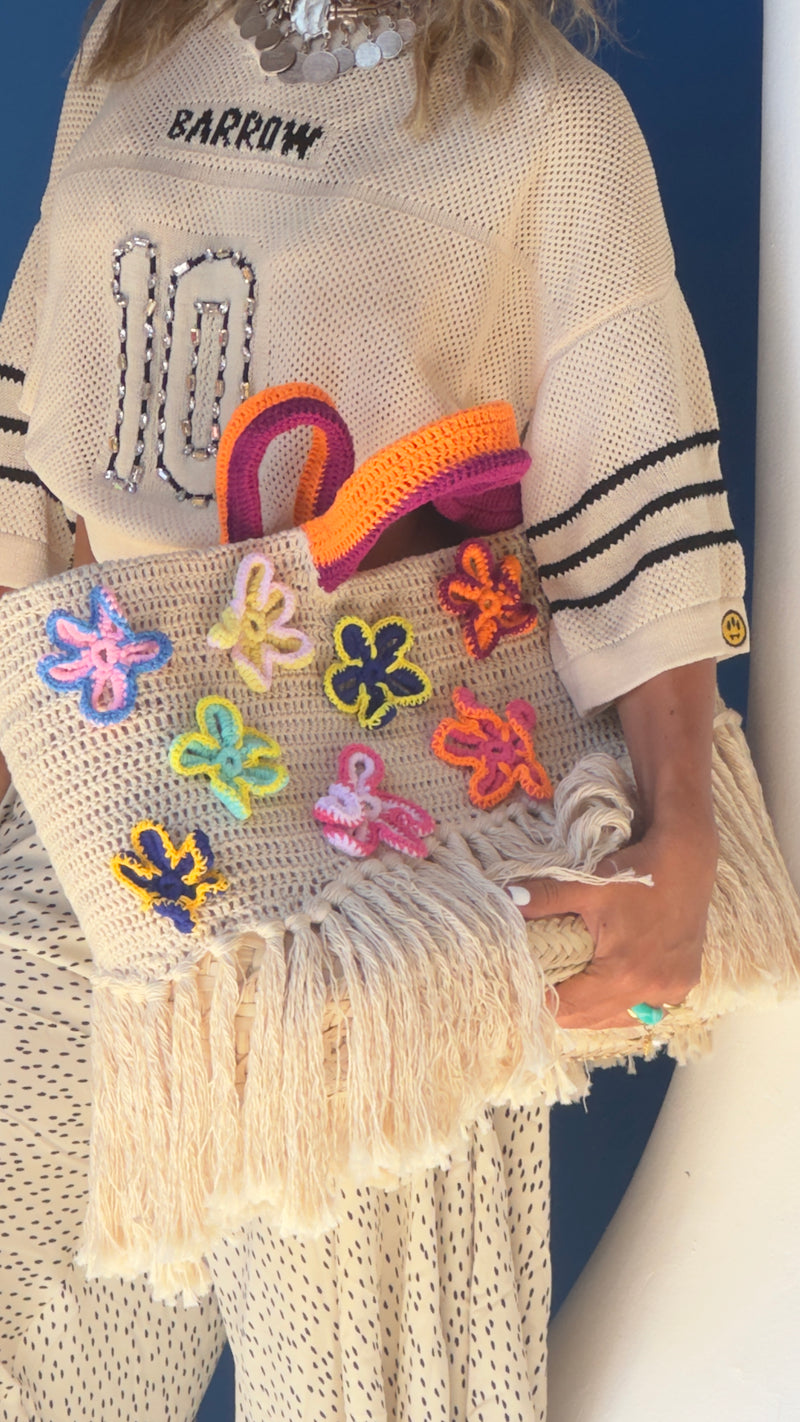 Floral Crochet & Fringes Straw bag in Beige (xSATISFASHION)