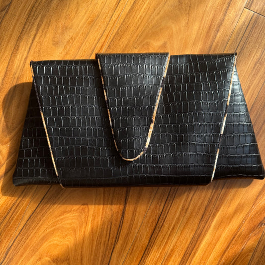 Croissant Clutch in Black Croc