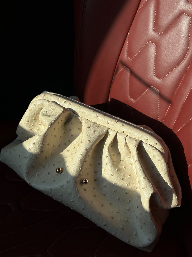 “Le Spec” Maya clutch in Custard Ostrich