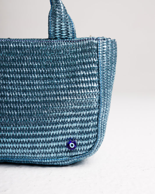 The Mini Metallic Raffia in Blue