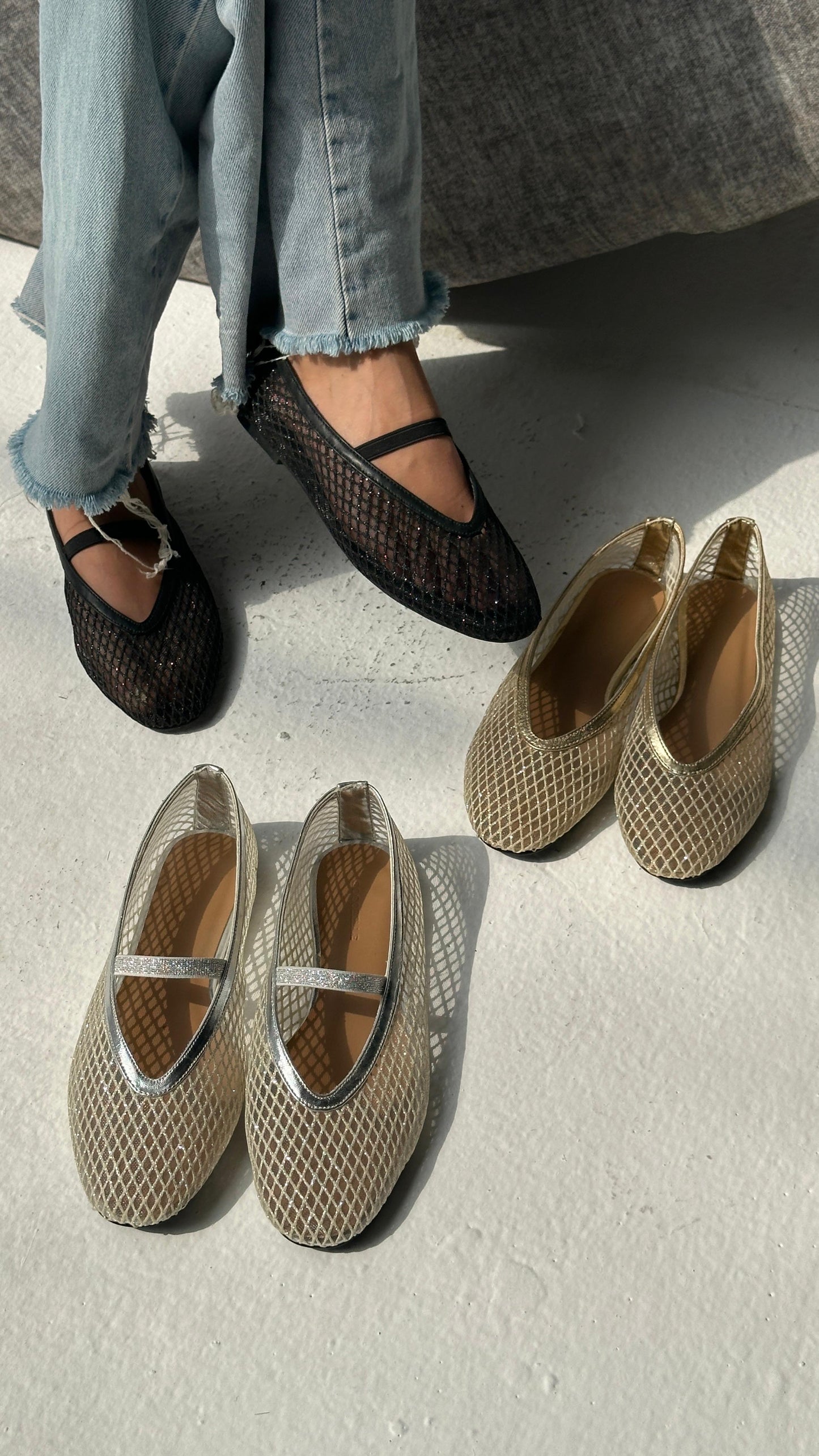 Jackie-O  French-Mesh Ballerina in Silver Blanc