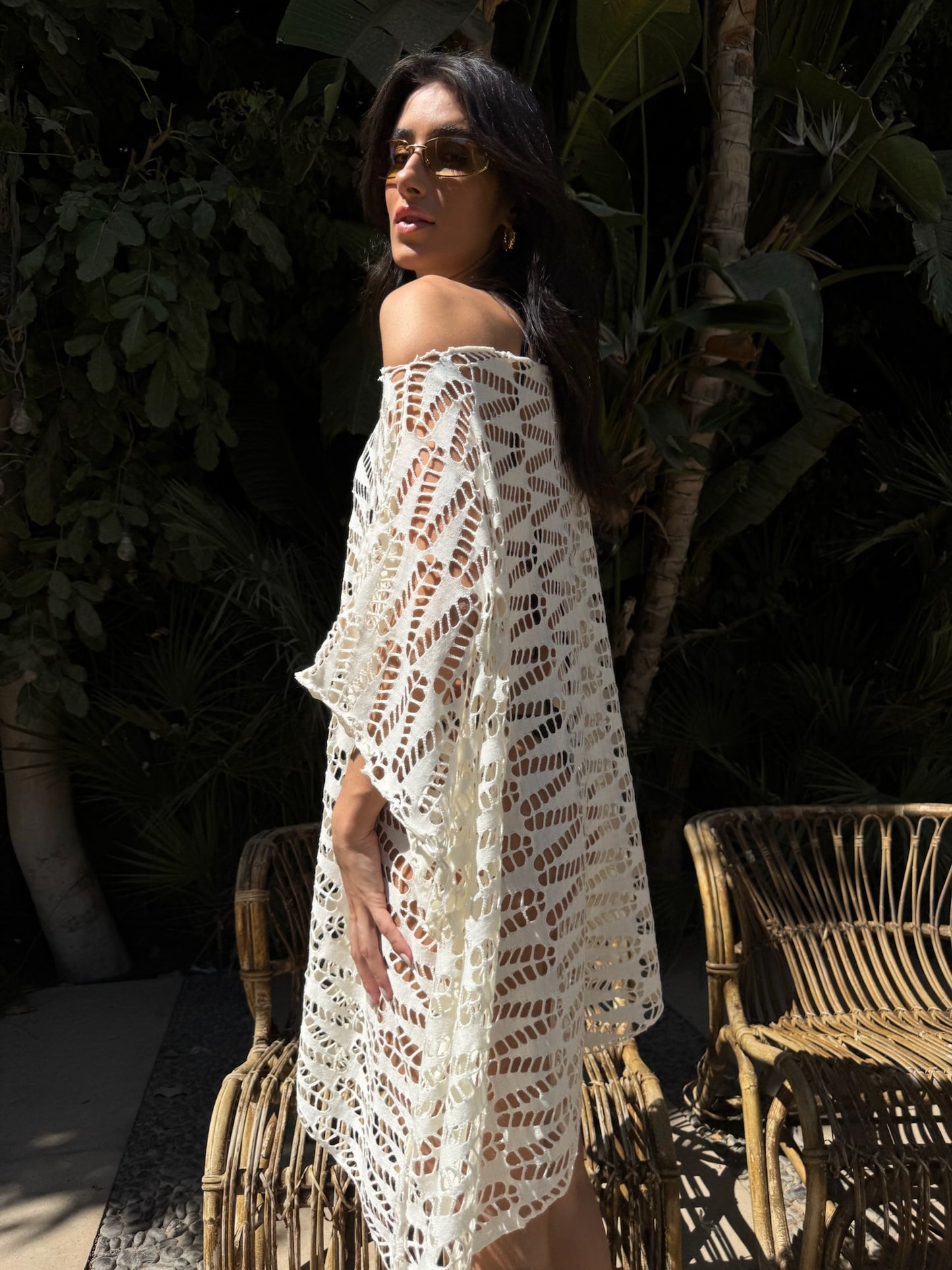 Elena off-shoulder cover up in Off-White