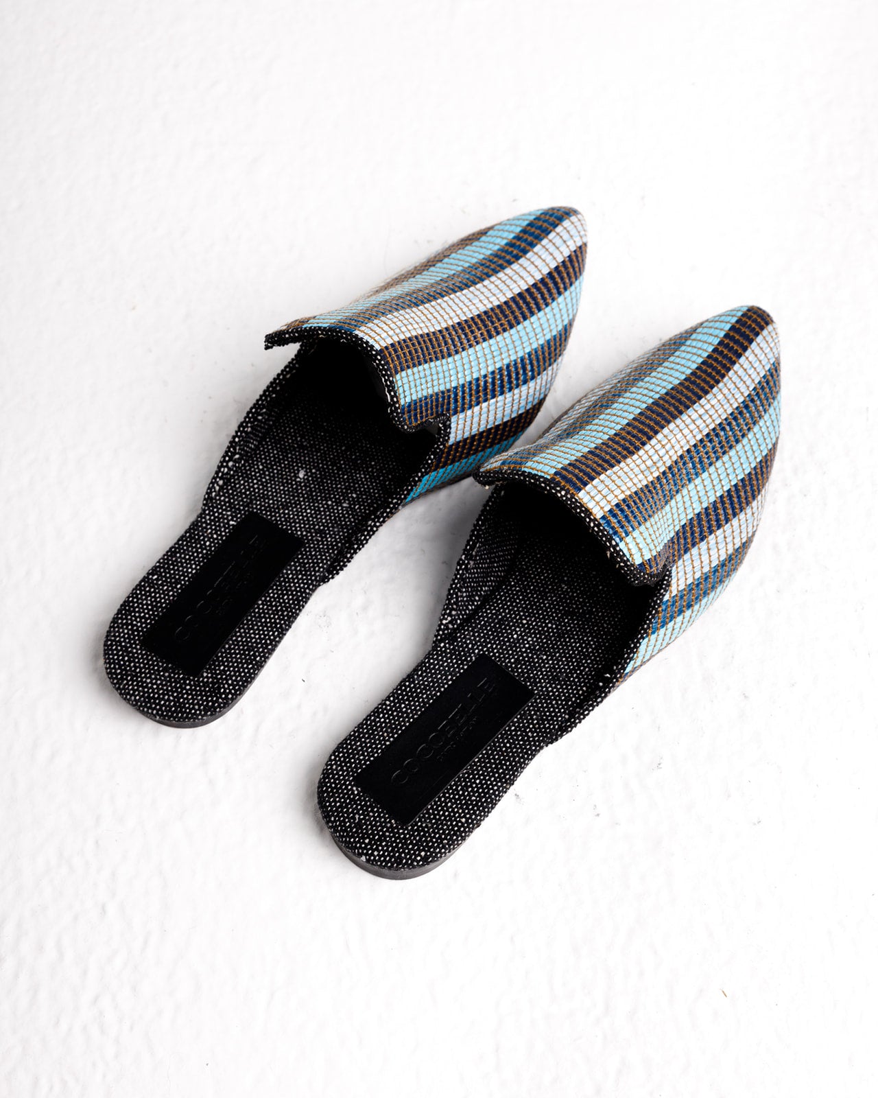 Donna Mules in Blue Raffia Stripes (Final Sale)