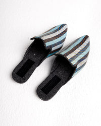 Donna Mules in Blue Raffia Stripes (Final Sale)