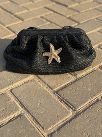 Maya Black Raffia Clutch