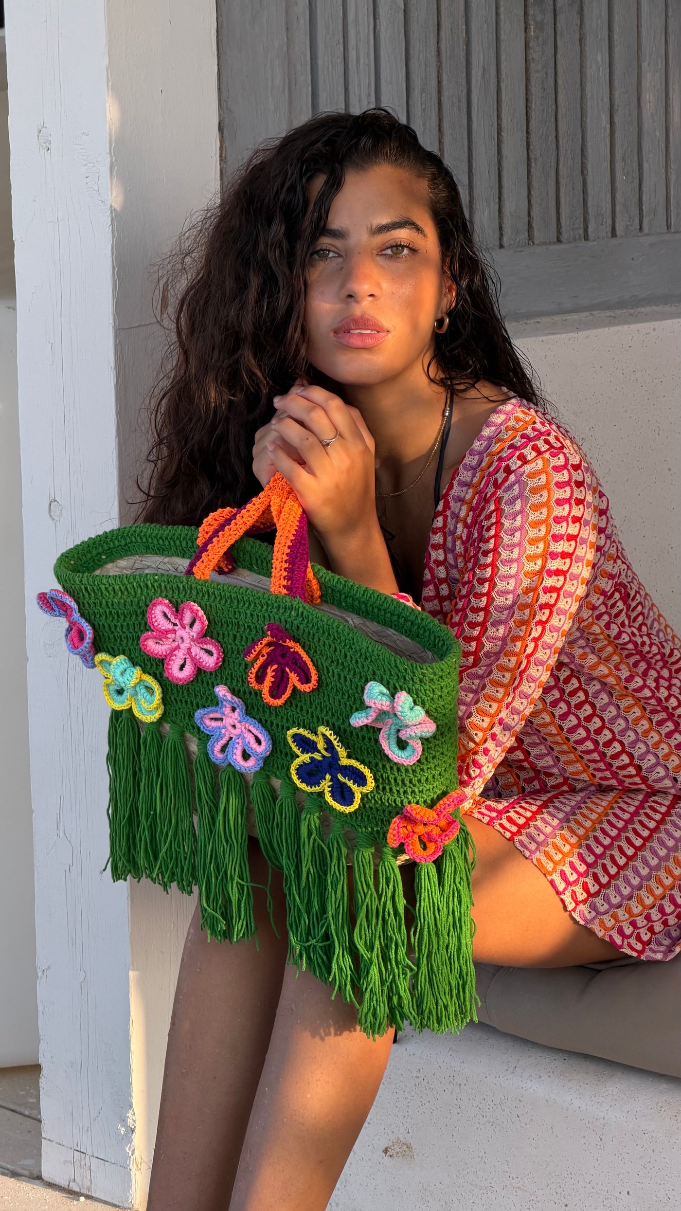 Floral Green Crochet & Straw bag (xSATISFASHION)