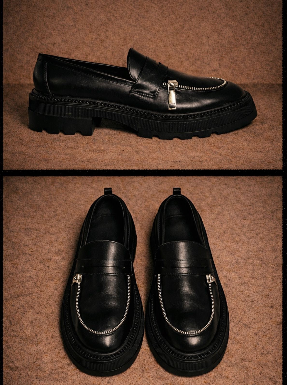 Marcy Platform Loafers in Black Zipper