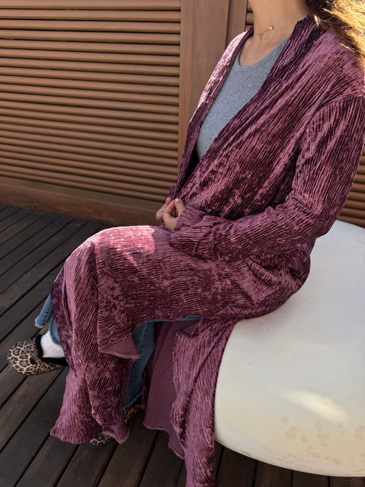 “Moon-Dust” Silver & Blush Velvet Plissé Kaftan