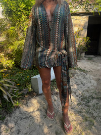 Soraya beach-dress in Deep Olive + Blues