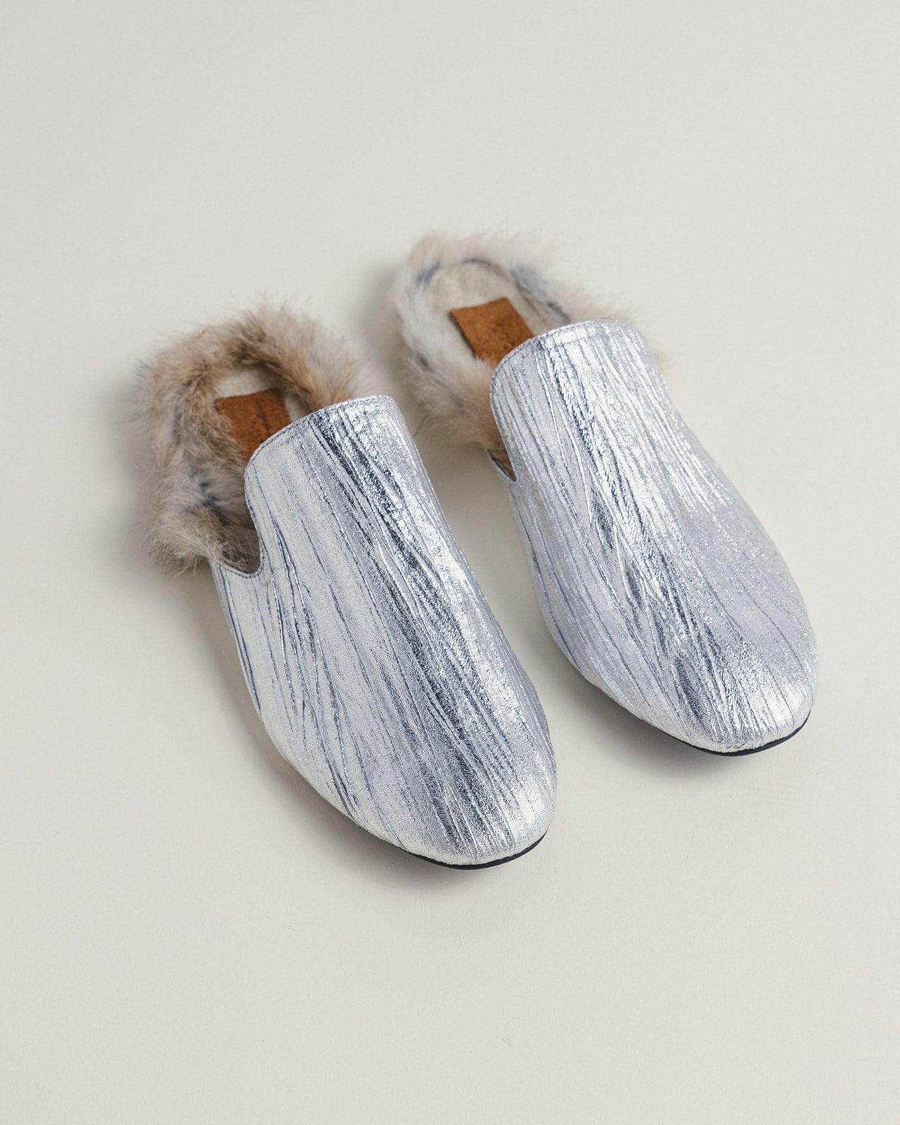 Tracy Mules in Silver & Rabbit fur