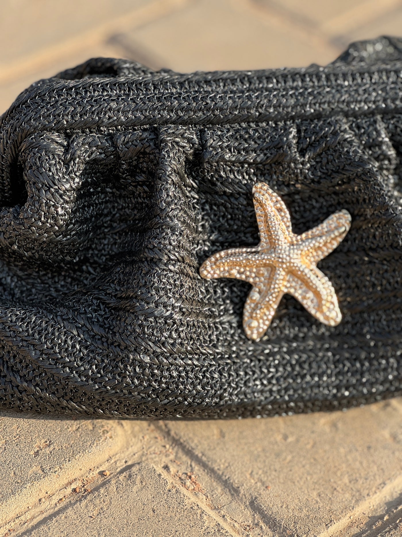 Maya Black Raffia Clutch