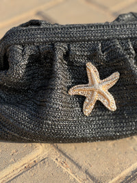 Maya Black Raffia Clutch