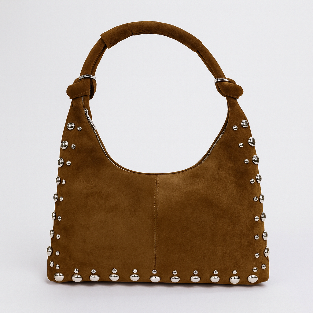 The Suzan Maxi-Studded Shoulder Bag in Brown