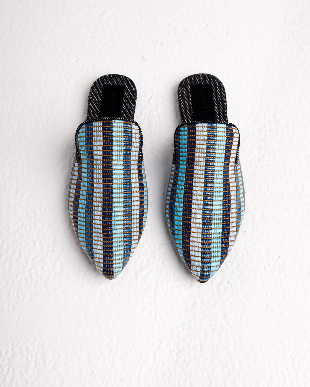 Donna Mules in Blue Raffia Stripes (Final Sale)