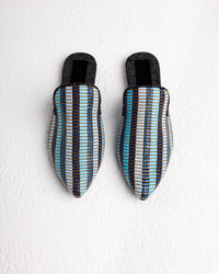 Donna Mules in Blue Raffia Stripes (Final Sale)
