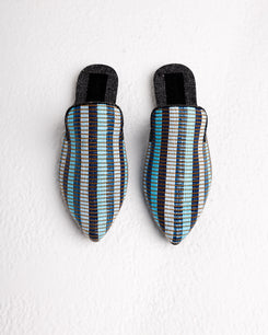 Donna Mules in Blue Raffia Stripes (Final Sale)