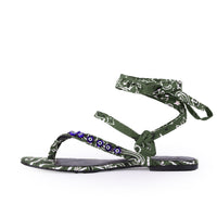 Greek-Eye & Bandana Wrap Sandal in Olive (xSATISFASHION)