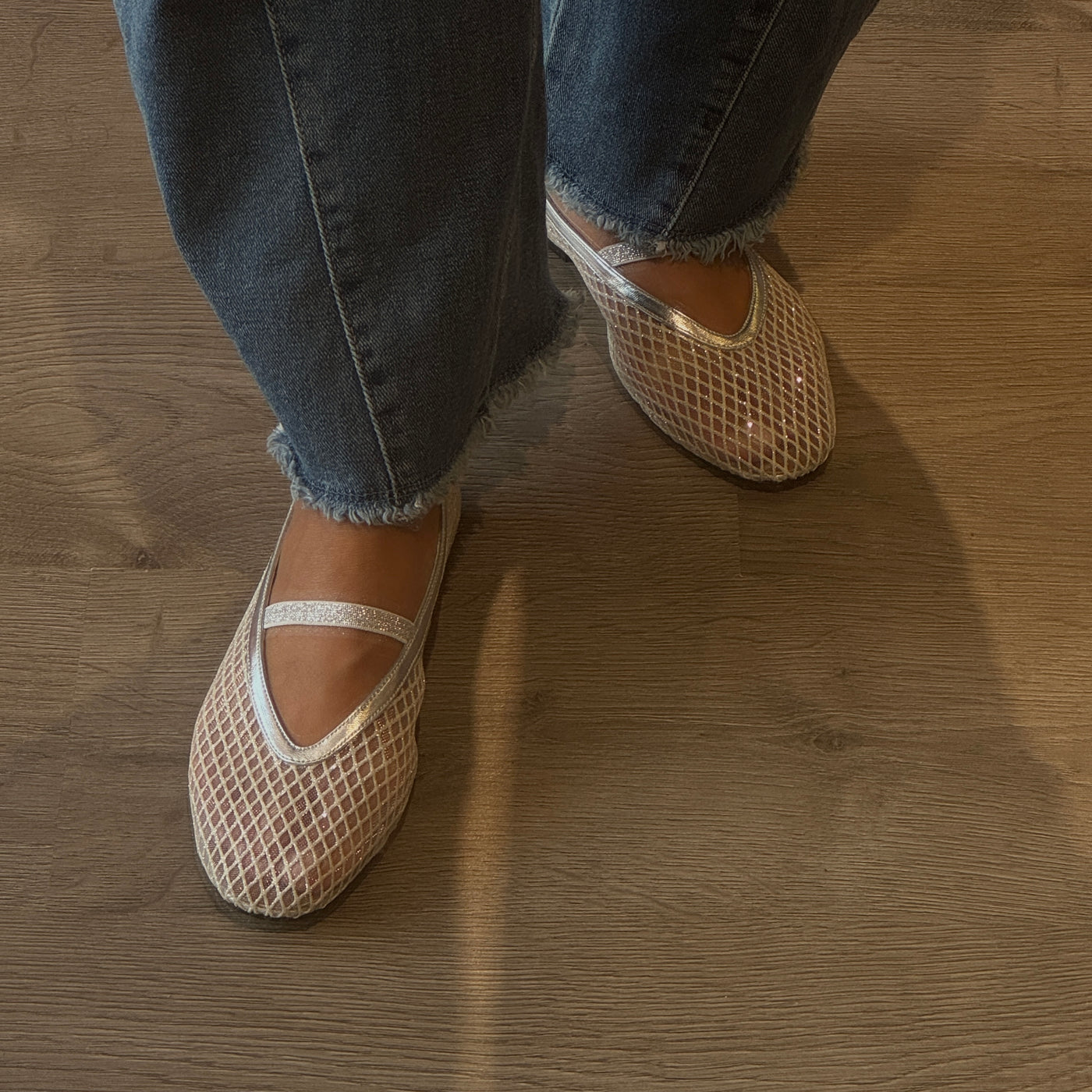 Jackie-O  French-Mesh Ballerina in Silver Blanc