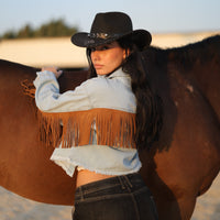 Western Cropped Jacket with Fringe in Light Denim (Final Sale)