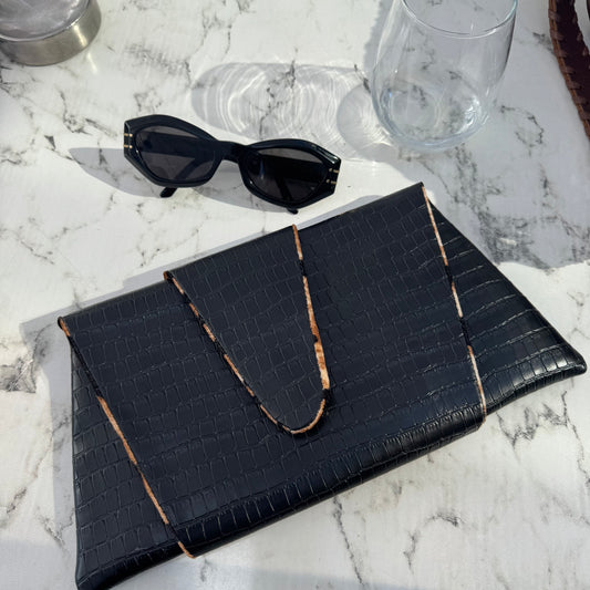 Croissant Clutch in Black Croc