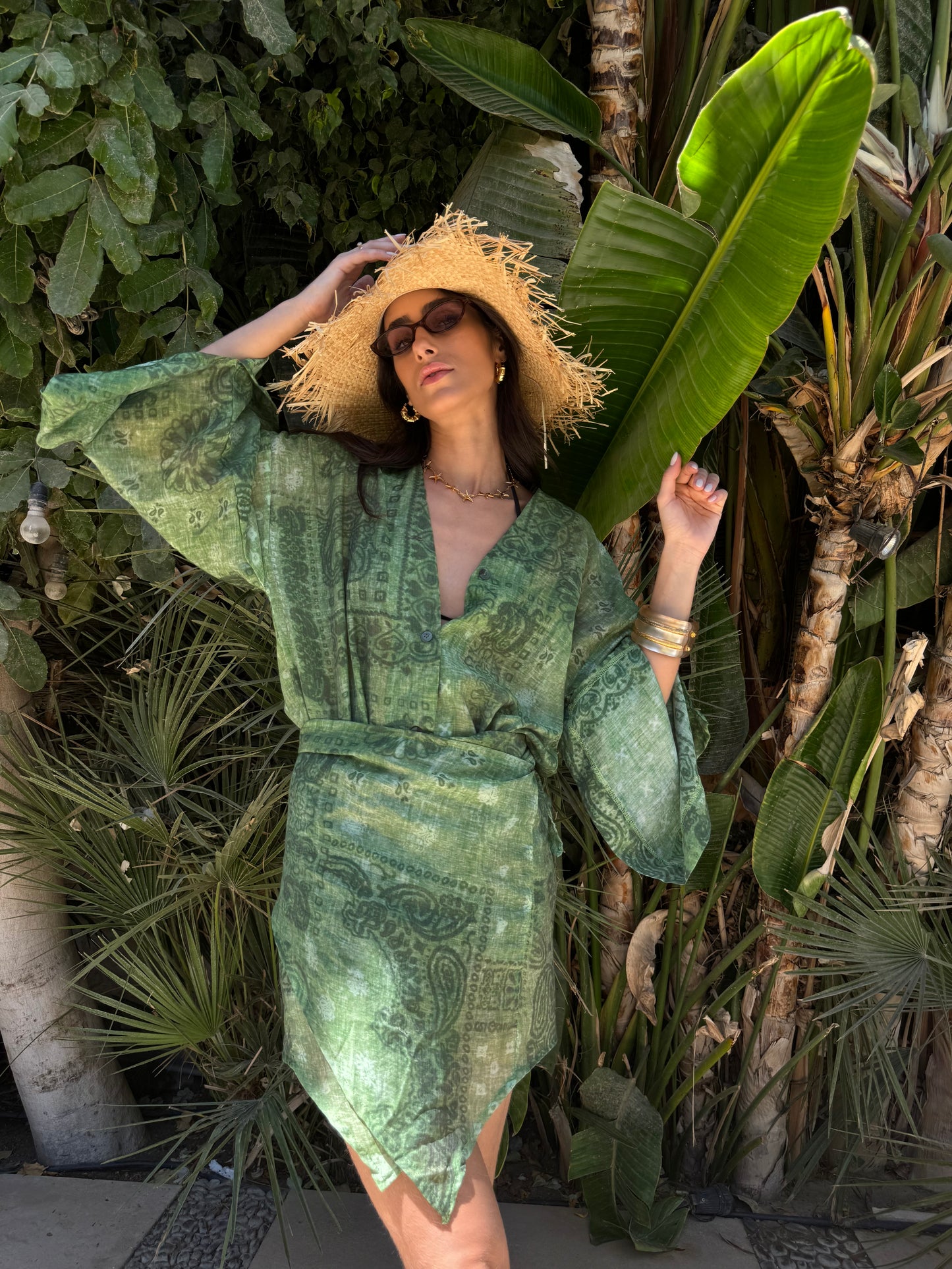 Soraya beach wrap-dress in Green Bandana