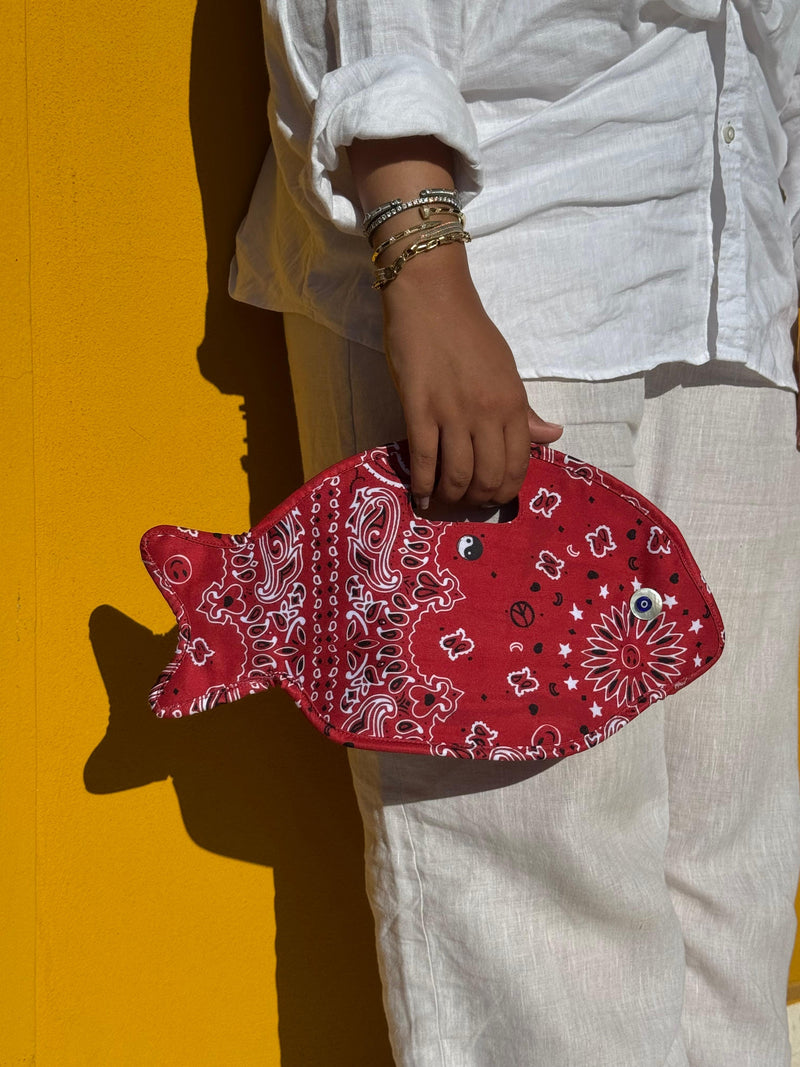 Cleo Fish bag in Red Bandana & Leopard lining (xSATISFASHION)