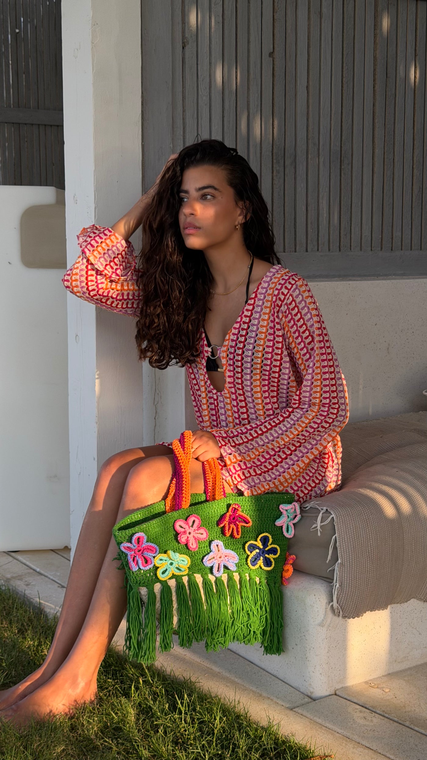 Floral Green Crochet & Straw bag (xSATISFASHION)